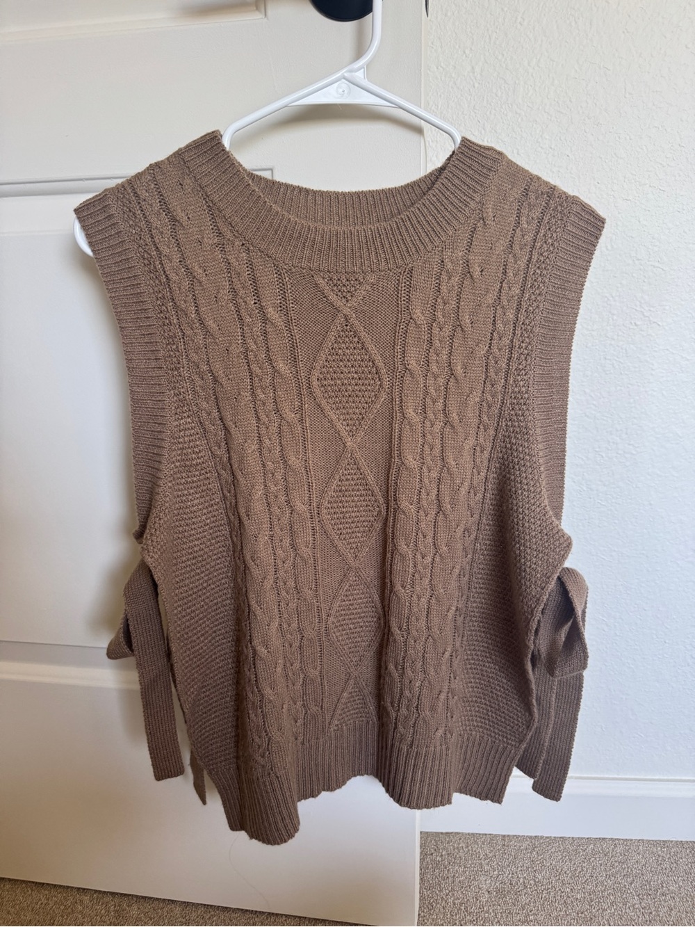 Cable Knit Sweater Vest with Side Ties